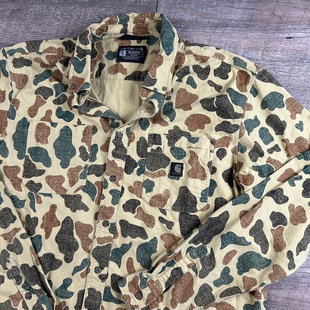 Carhartt Rugged Flex Duck Camo Flannel Shirt Button Down Relaxed Fit Men's-XLT